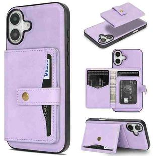 For iPhone 17 Kalebol Magnetic Button Card Bag MagSafe Ring Leather Phone Case(Purple)