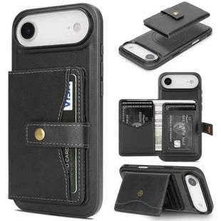 For iPhone 17 Air Kalebol Magnetic Button Card Bag MagSafe Ring Leather Phone Case(Black)