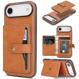 For iPhone 17 Air Kalebol Magnetic Button Card Bag MagSafe Ring Leather Phone Case(Brown)