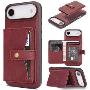 For iPhone 17 Air Kalebol Magnetic Button Card Bag MagSafe Ring Leather Phone Case(Red)