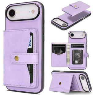 For iPhone 17 Air Kalebol Magnetic Button Card Bag MagSafe Ring Leather Phone Case(Purple)