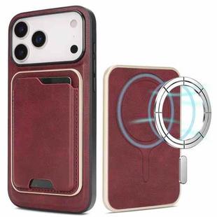 For iPhone 17 Pro Max Kalebol Slim MagSafe Ring Magnetic Card Bag Leather Phone Case(Red)