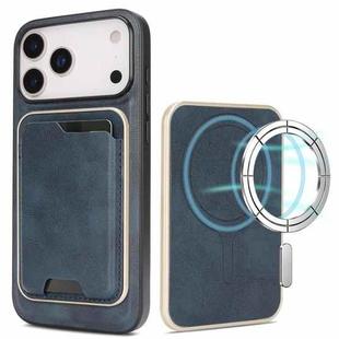 For iPhone 17 Pro Max Kalebol Slim MagSafe Ring Magnetic Card Bag Leather Phone Case(Blue)