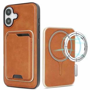 For iPhone 17 Kalebol Slim MagSafe Ring Magnetic Card Bag Leather Phone Case(Brown)