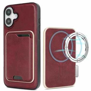 For iPhone 17 Kalebol Slim MagSafe Ring Magnetic Card Bag Leather Phone Case(Red)