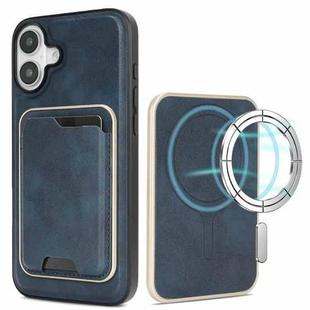 For iPhone 17 Kalebol Slim MagSafe Ring Magnetic Card Bag Leather Phone Case(Blue)
