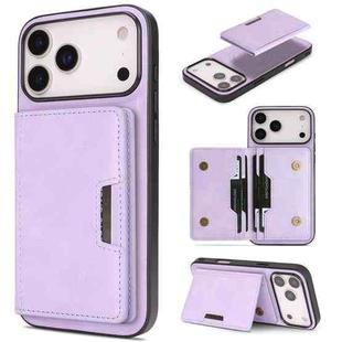 For iPhone 17 Pro Max Kalebol Strong MagSafe Magnetic Two-Fold Card Bag Leather Phone Case(Purple)