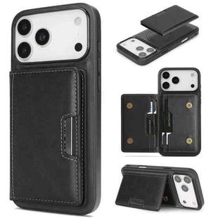 For iPhone 17 Pro Kalebol Strong MagSafe Magnetic Two-Fold Card Bag Leather Phone Case(Black)
