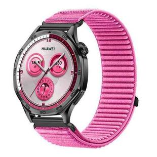 18mm Woven Nylon Hook And Loop Fastener Metal Interface Watch Band(Peony Pink)