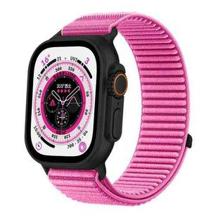 For Apple Watch 46mm / 49mm / 45mm / 44mm Woven Nylon Hook And Loop Fastener Metal Interface Watch Band(Peony Pink)