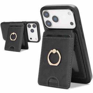 For iPhone 17 Pro Max Kalebol Strong MagSafe Ring Magnetic Card Bag Holder Leather Phone Case(Black)