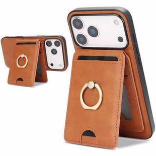 For iPhone 17 Pro Max Kalebol Strong MagSafe Ring Magnetic Card Bag Holder Leather Phone Case(Brown)