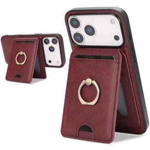 For iPhone 17 Pro Max Kalebol Strong MagSafe Ring Magnetic Card Bag Holder Leather Phone Case(Red)