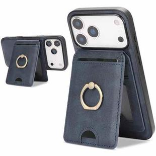 For iPhone 17 Pro Max Kalebol Strong MagSafe Ring Magnetic Card Bag Holder Leather Phone Case(Blue)