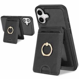 For iPhone 17 Kalebol Strong MagSafe Ring Magnetic Card Bag Holder Leather Phone Case(Black)