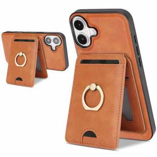For iPhone 17 Kalebol Strong MagSafe Ring Magnetic Card Bag Holder Leather Phone Case(Brown)