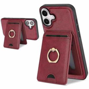 For iPhone 17 Kalebol Strong MagSafe Ring Magnetic Card Bag Holder Leather Phone Case(Red)