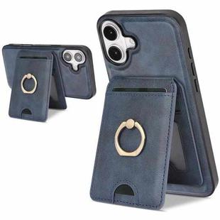 For iPhone 17 Kalebol Strong MagSafe Ring Magnetic Card Bag Holder Leather Phone Case(Blue)