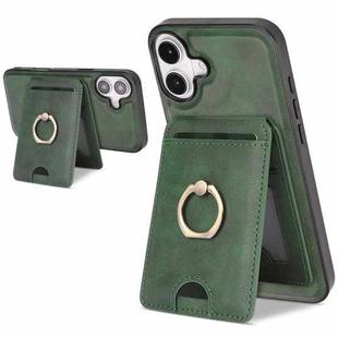 For iPhone 17 Kalebol Strong MagSafe Ring Magnetic Card Bag Holder Leather Phone Case(Green)