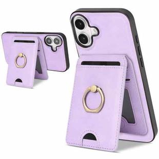 For iPhone 17 Kalebol Strong MagSafe Ring Magnetic Card Bag Holder Leather Phone Case(Purple)