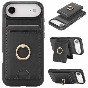 For iPhone 17 Air Kalebol Strong MagSafe Ring Magnetic Card Bag Holder Leather Phone Case(Black)