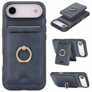 For iPhone 17 Air Kalebol Strong MagSafe Ring Magnetic Card Bag Holder Leather Phone Case(Blue)