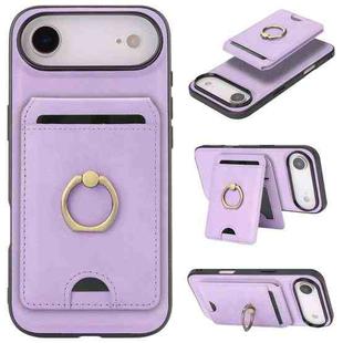 For iPhone 17 Air Kalebol Strong MagSafe Ring Magnetic Card Bag Holder Leather Phone Case(Purple)