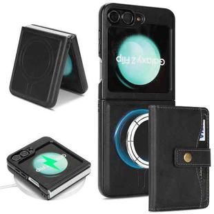 For Samsung Galaxy Z Flip6 Kalebol Magnetic Button Card Bag MagSafe Ring Leather Phone Case(Black)