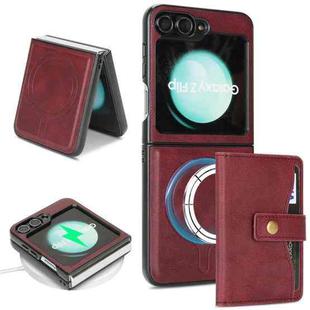 For Samsung Galaxy Z Flip6 Kalebol Magnetic Button Card Bag MagSafe Ring Leather Phone Case(Red)