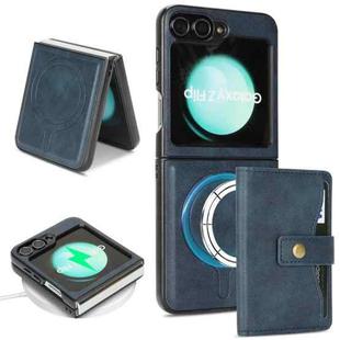 For Samsung Galaxy Z Flip6 Kalebol Magnetic Button Card Bag MagSafe Ring Leather Phone Case(Blue)