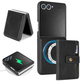 For Samsung Galaxy Z Flip7 Kalebol Magnetic Button Card Bag MagSafe Ring Leather Phone Case(Black)