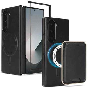 For Samsung Galaxy Z Fold7 Kalebol Slim MagSafe Ring Magnetic Card Bag Leather Phone Case(Black)