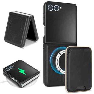 For Samsung Galaxy Z Flip7 Kalebol Slim MagSafe Ring Magnetic Card Bag Leather Phone Case(Black)