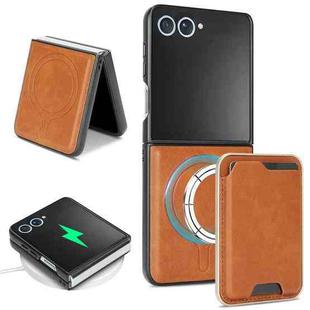 For Samsung Galaxy Z Flip7 Kalebol Slim MagSafe Ring Magnetic Card Bag Leather Phone Case(Brown)