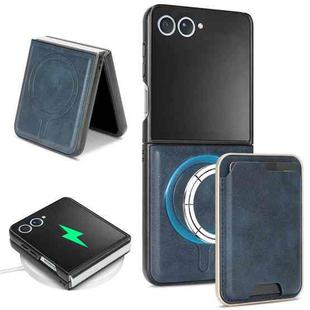 For Samsung Galaxy Z Flip7 Kalebol Slim MagSafe Ring Magnetic Card Bag Leather Phone Case(Blue)