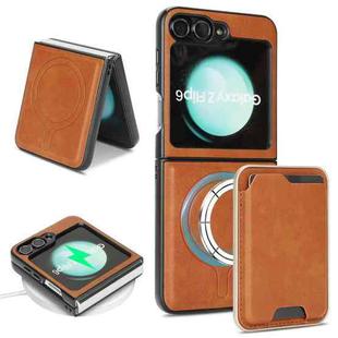 For Samsung Galaxy Z Flip6 Kalebol Slim MagSafe Ring Magnetic Card Bag Leather Phone Case(Brown)