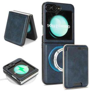 For Samsung Galaxy Z Flip6 Kalebol Slim MagSafe Ring Magnetic Card Bag Leather Phone Case(Blue)