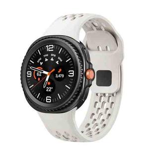 For Samsung Galaxy Watch 8 40mm / 44mm Hole Style Black Reverse Buckle Silicone Watch Band(Beige)