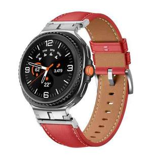For Samsung Galaxy Watch 8 40mm / 44mm Metal Head Connector Genuine Leather Watch Band(Red Silver)