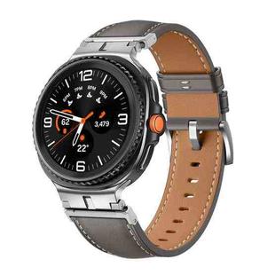 For Samsung Galaxy Watch 8 40mm / 44mm Metal Head Connector Genuine Leather Watch Band(Gray Silver)