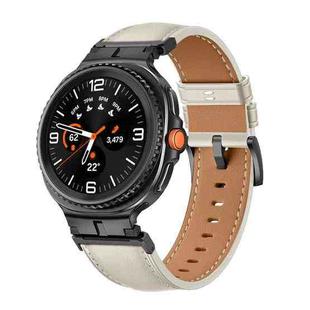 For Samsung Galaxy Watch 8 40mm / 44mm Metal Head Connector Genuine Leather Watch Band(Beige Black)