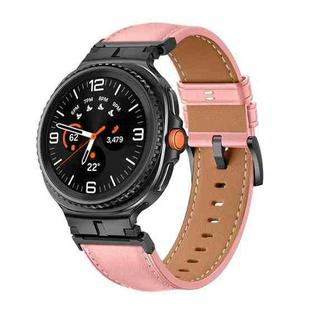 For Samsung Galaxy Watch 8 40mm / 44mm Metal Head Connector Genuine Leather Watch Band(Pink Black)