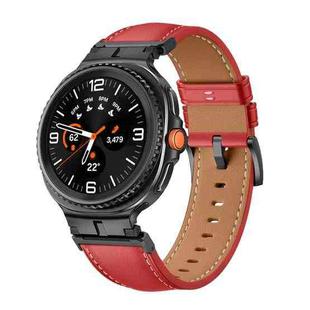 For Samsung Galaxy Watch 8 40mm / 44mm Metal Head Connector Genuine Leather Watch Band(Red Black)