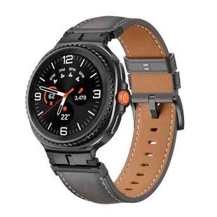 For Samsung Galaxy Watch 8 40mm / 44mm Metal Head Connector Genuine Leather Watch Band(Gray Black)