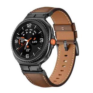 For Samsung Galaxy Watch 8 40mm / 44mm Metal Head Connector Genuine Leather Watch Band(Brown Black)