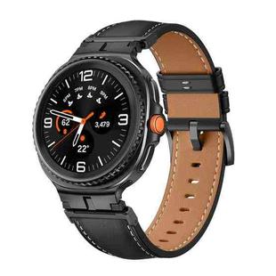 For Samsung Galaxy Watch 8 40mm / 44mm Metal Head Connector Genuine Leather Watch Band(Black Black)