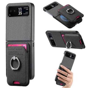For Motorola Moto Razr 40 Twill Fabric Card Bag Ring Magnetic Back Phone Case(Black)