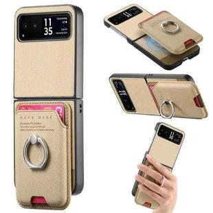 For Motorola Moto Razr 40 Twill Fabric Card Bag Ring Magnetic Back Phone Case(Khaki)