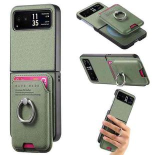 For Motorola Moto Razr 40 Twill Fabric Card Bag Ring Magnetic Back Phone Case(Green)