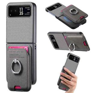 For Motorola Moto Razr 40 Twill Fabric Card Bag Ring Magnetic Back Phone Case(Gray)